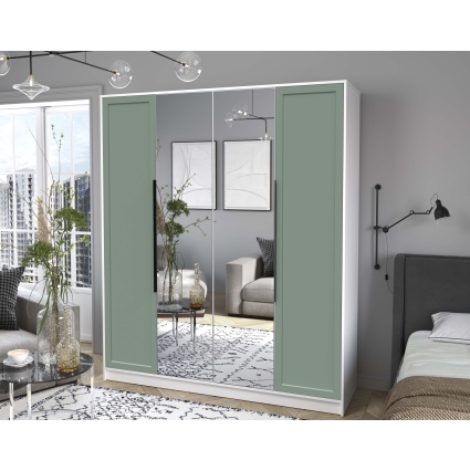 Шкаф распашной Тренд КТ-Ш4 (з) (Белый платинум ЛДСП/ Мята ЛМДФ) Ш1800 В2128 Г547